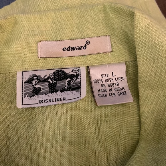 Edward 100% Irish Linen Embroidered Sz Lg trendy green, very good condition - Picture 5 of 5